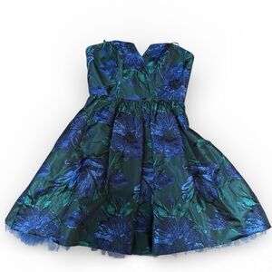 ABS Allen Schwartz Strapless Dress in Blue and Green Floral